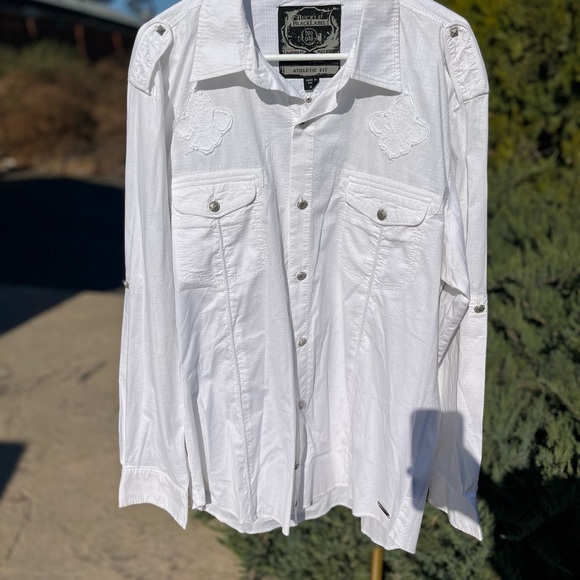 Mens Xl BLACK LABEL BUCKLE ATHLETIC FIT WHITE with Studs Long sleeved shirt - Picture 2 of 7